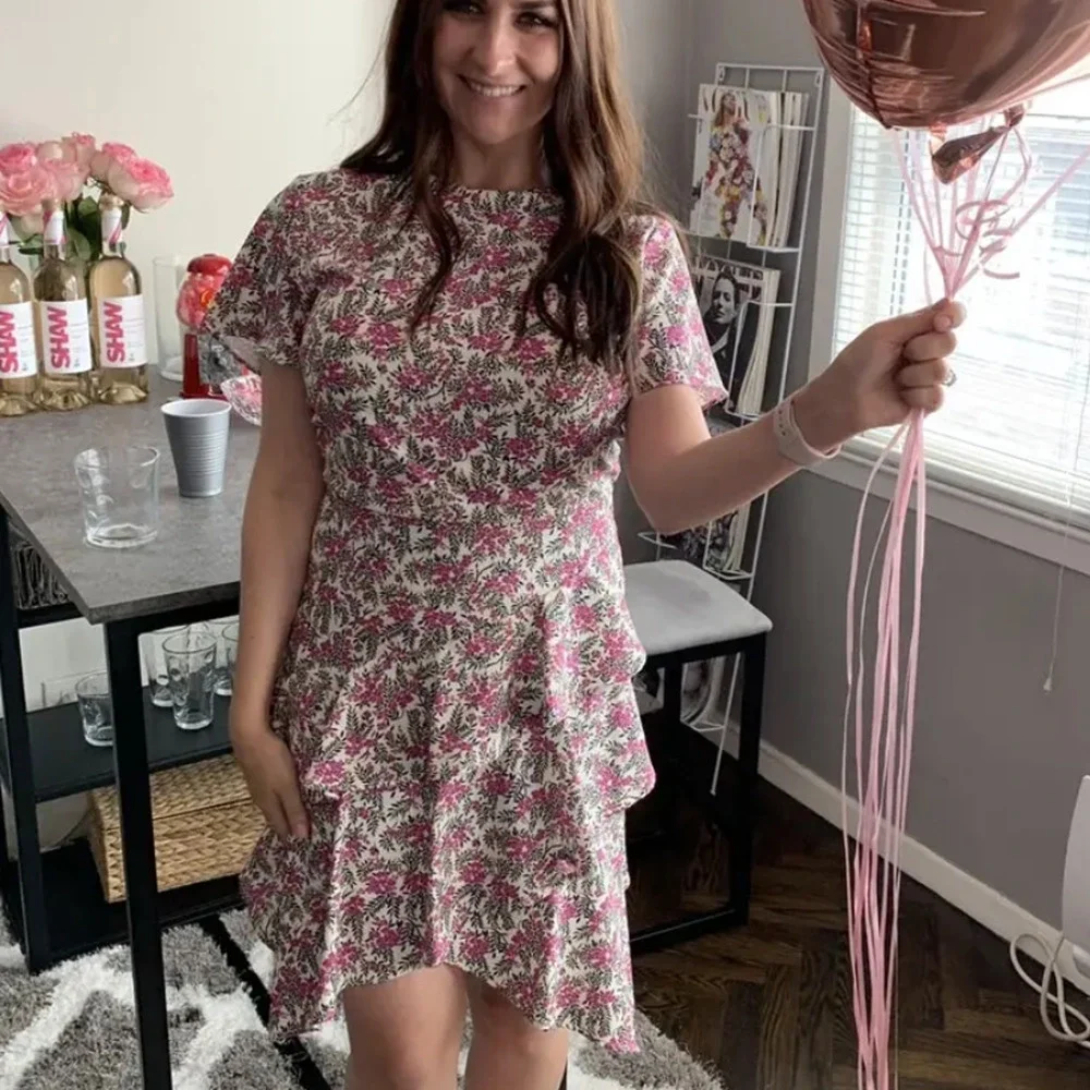 StyleStalker White Floral Mini Dress SMALL Ruffle Cottage Party Designer $200